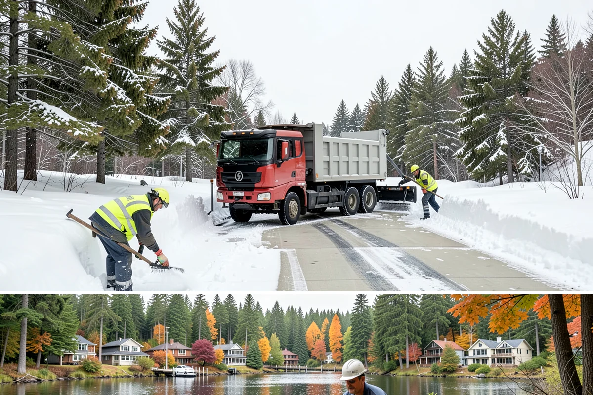 Snow Plowing in La Conner, Skagit County, WA - Plowing runs from the first accumulating snow, typically late November, through the end of the season in February or March.