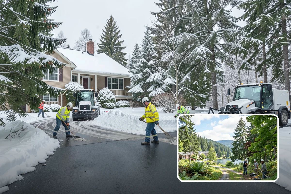 Snow Plowing in Lake Forest Park, King County, WA - Rapid clearing of large paved areas