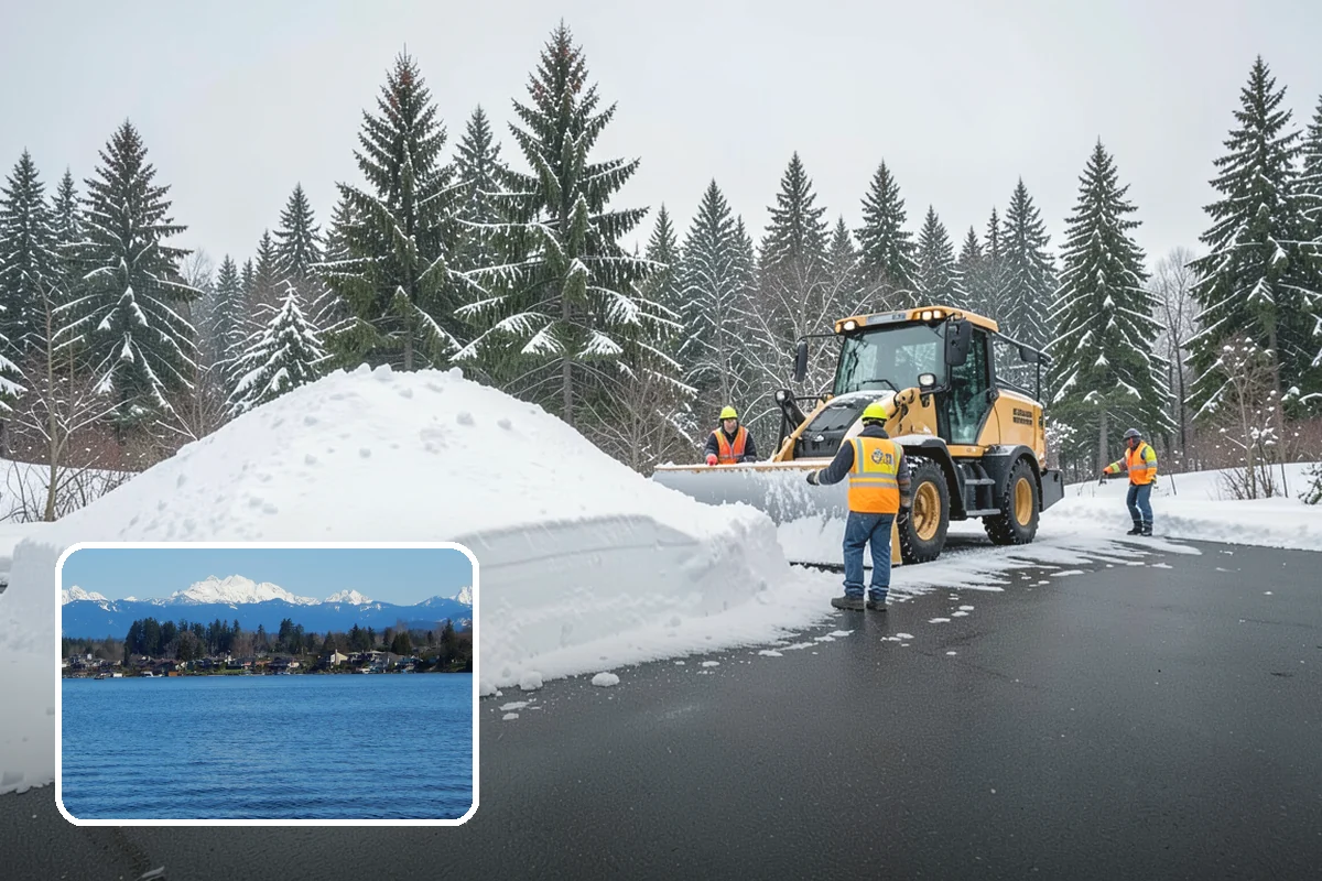 Snow Plowing in Lake Stevens, Snohomish County, WA - Rapid clearing of large paved areas