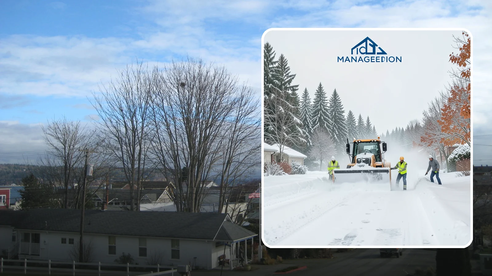 Snow Plowing in Langley, Island County, WA - Our truck-mounted snow plowing quickly clears driveways, lots, and access roads across Western Washington.