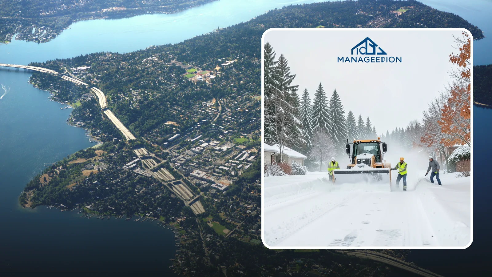 Snow Plowing in Mercer Island, King County, WA - Our truck-mounted snow plowing quickly clears driveways, lots, and access roads across Western Washington.