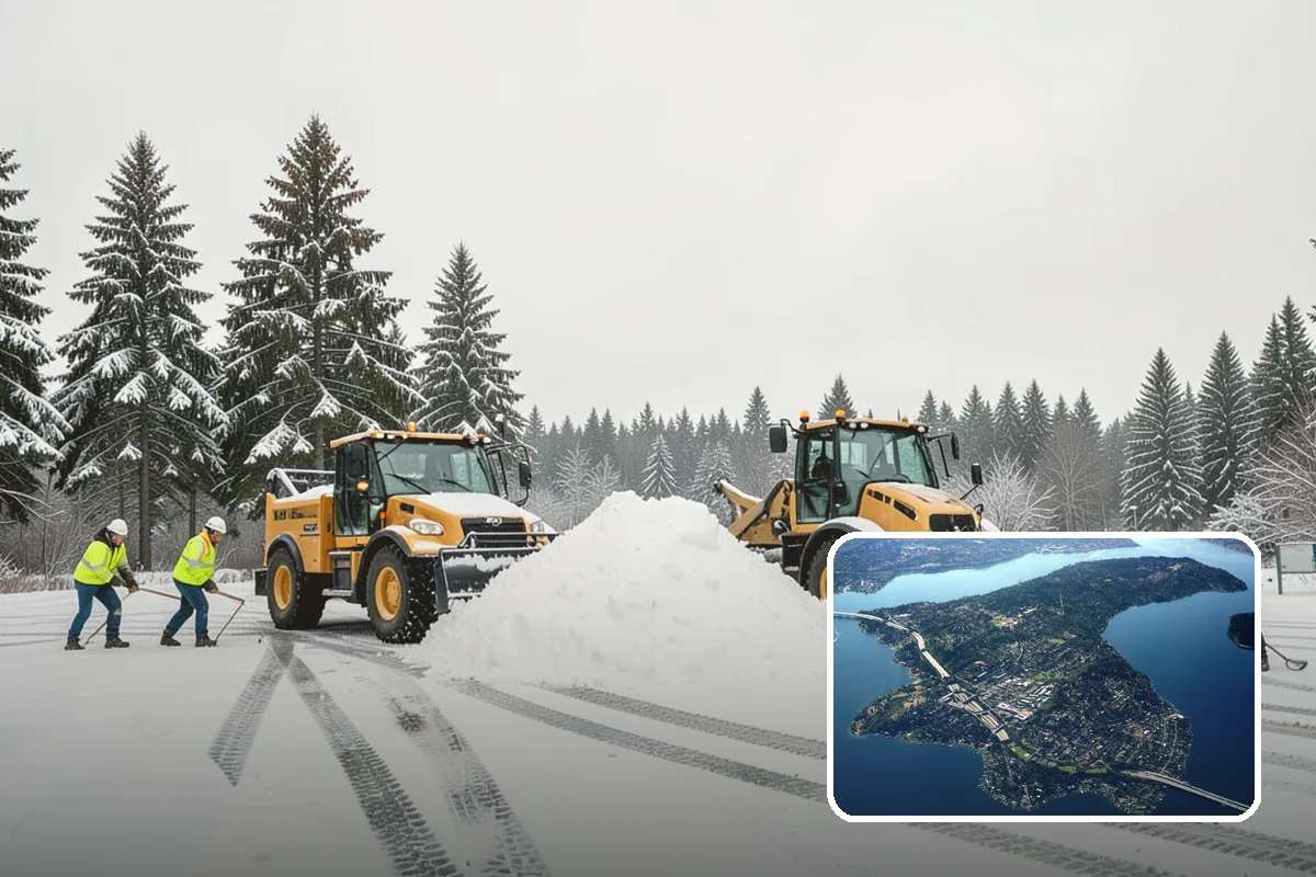 Snow Plowing in Mercer Island, King County, WA - Rapid clearing of large paved areas