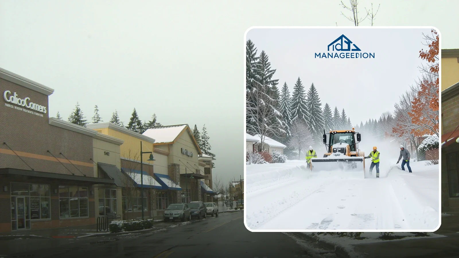 Snow Plowing in Mill Creek, Snohomish County, WA - Our truck-mounted snow plowing quickly clears driveways, lots, and access roads across Western Washington.