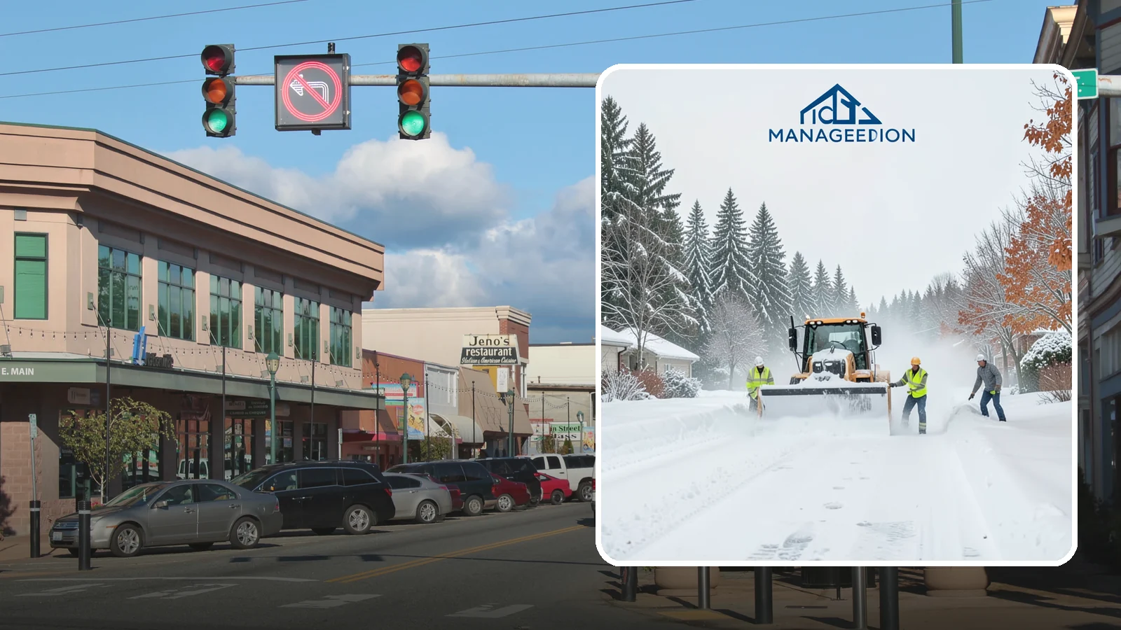 Snow Plowing in Monroe, Snohomish County, WA - Our truck-mounted snow plowing quickly clears driveways, lots, and access roads across Western Washington.