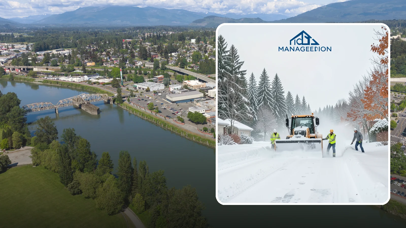 Snow Plowing in Mount Vernon, Skagit County, WA - Our truck-mounted snow plowing quickly clears driveways, lots, and access roads across Western Washington.