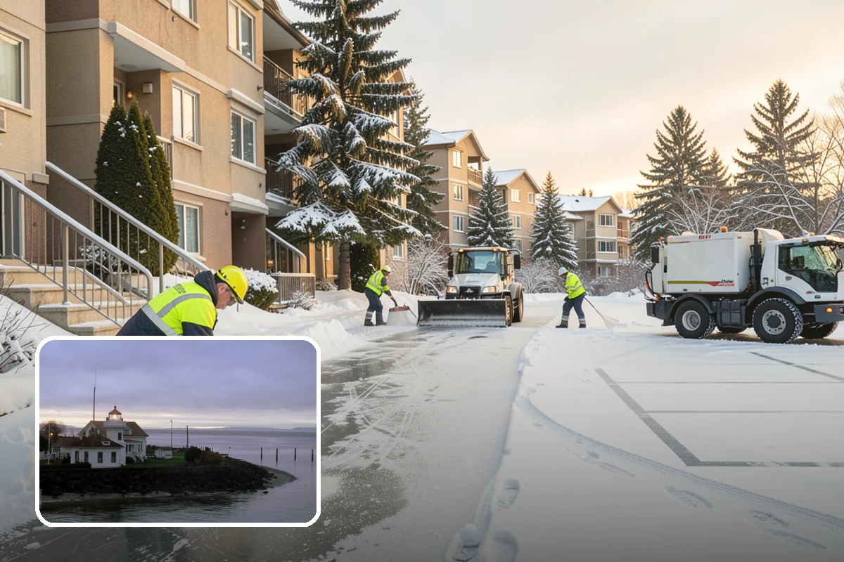 Snow Plowing in Mukilteo, Snohomish County, WA - Rapid clearing of large paved areas