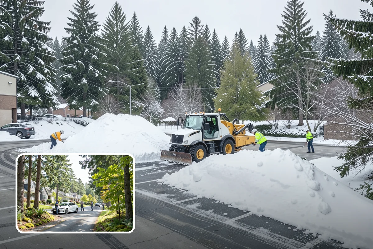 Snow Plowing in Normandy Park, King County, WA - Rapid clearing of large paved areas