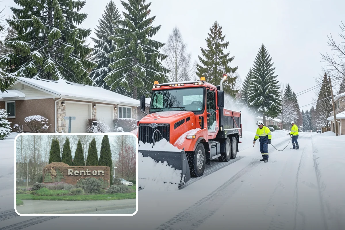 Snow Plowing in Renton, King County, WA - Rapid clearing of large paved areas
