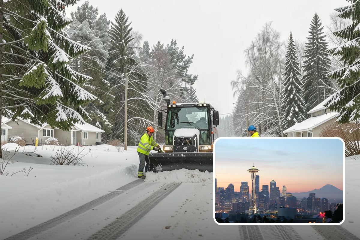 Snow Plowing in Seattle, King County, WA - Rapid clearing of large paved areas