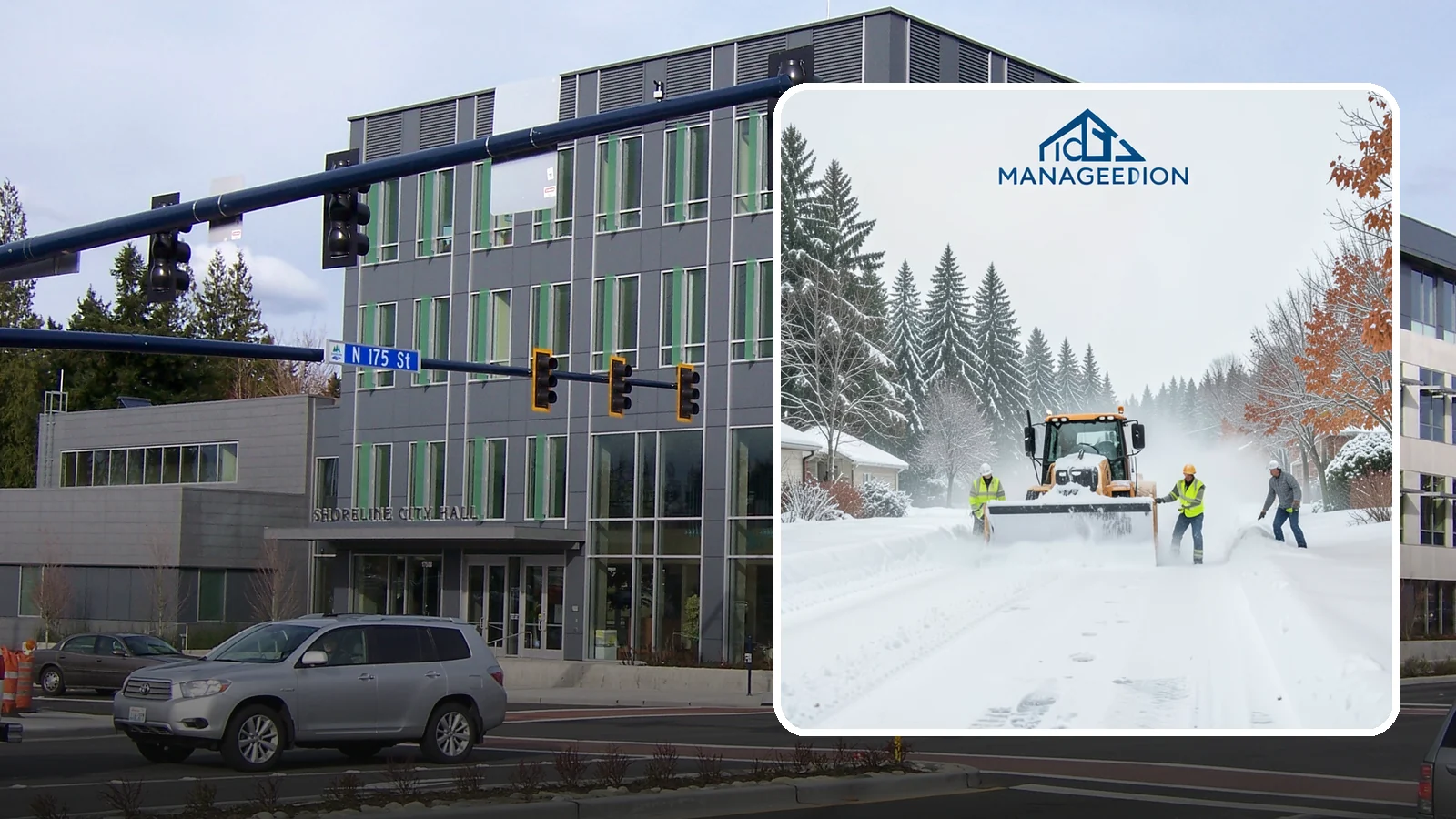 Snow Plowing in Shoreline, King County, WA - Our truck-mounted snow plowing quickly clears driveways, lots, and access roads across Western Washington.