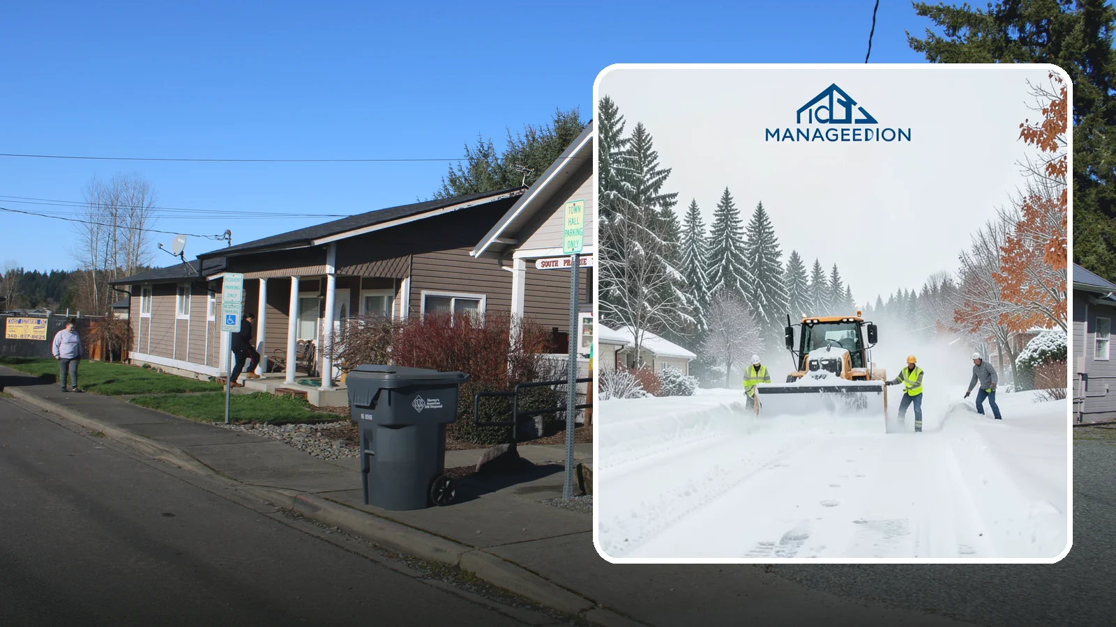 Snow Plowing in South Prairie, Pierce County, WA - Our truck-mounted snow plowing quickly clears driveways, lots, and access roads across Western Washington.