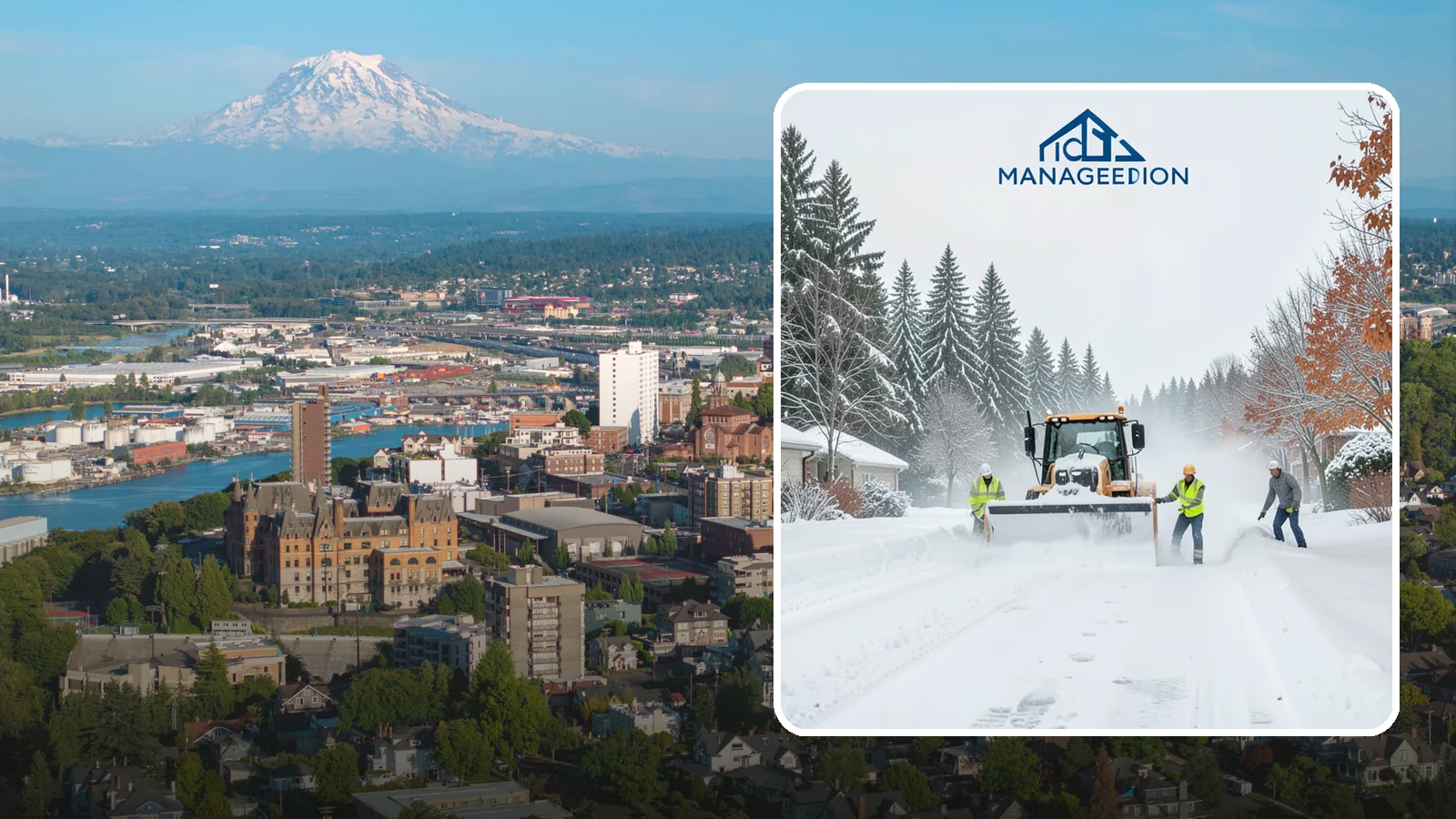 Snow Plowing in Tacoma, Pierce County, WA - Our truck-mounted snow plowing quickly clears driveways, lots, and access roads across Western Washington.