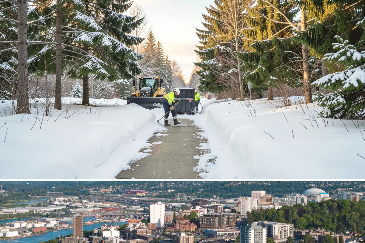 Snow Plowing in Tacoma, Pierce County, WA - Plowing runs from the first accumulating snow, typically late November, through the end of the season in February or March.