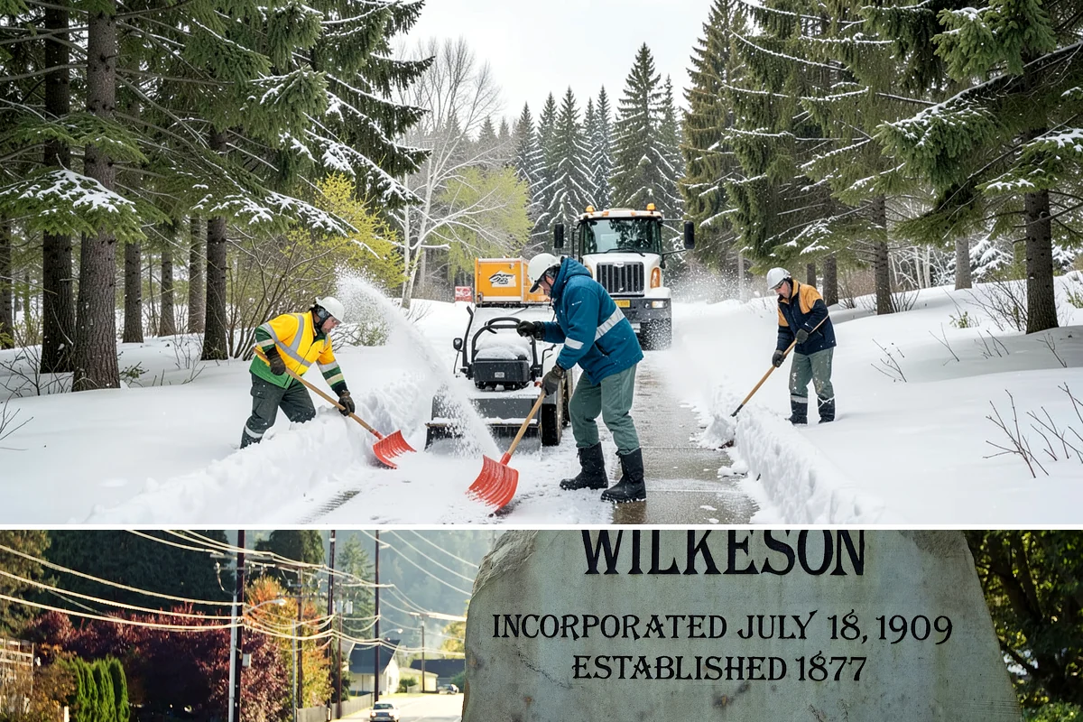 Snow Plowing in Wilkeson, Pierce County, WA - Plowing runs from the first accumulating snow, typically late November, through the end of the season in February or March.