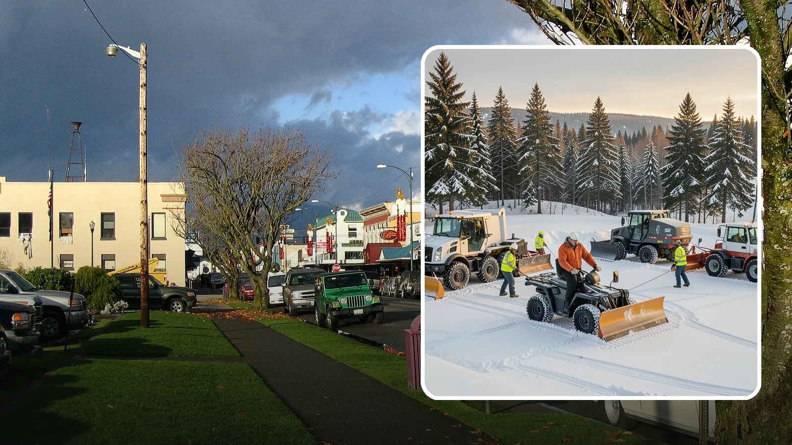 Snow Pusher Service in Arlington, Snohomish County, WA - Our box-blade snow pushers clear wide open lots quickly by moving large volumes in every pass.