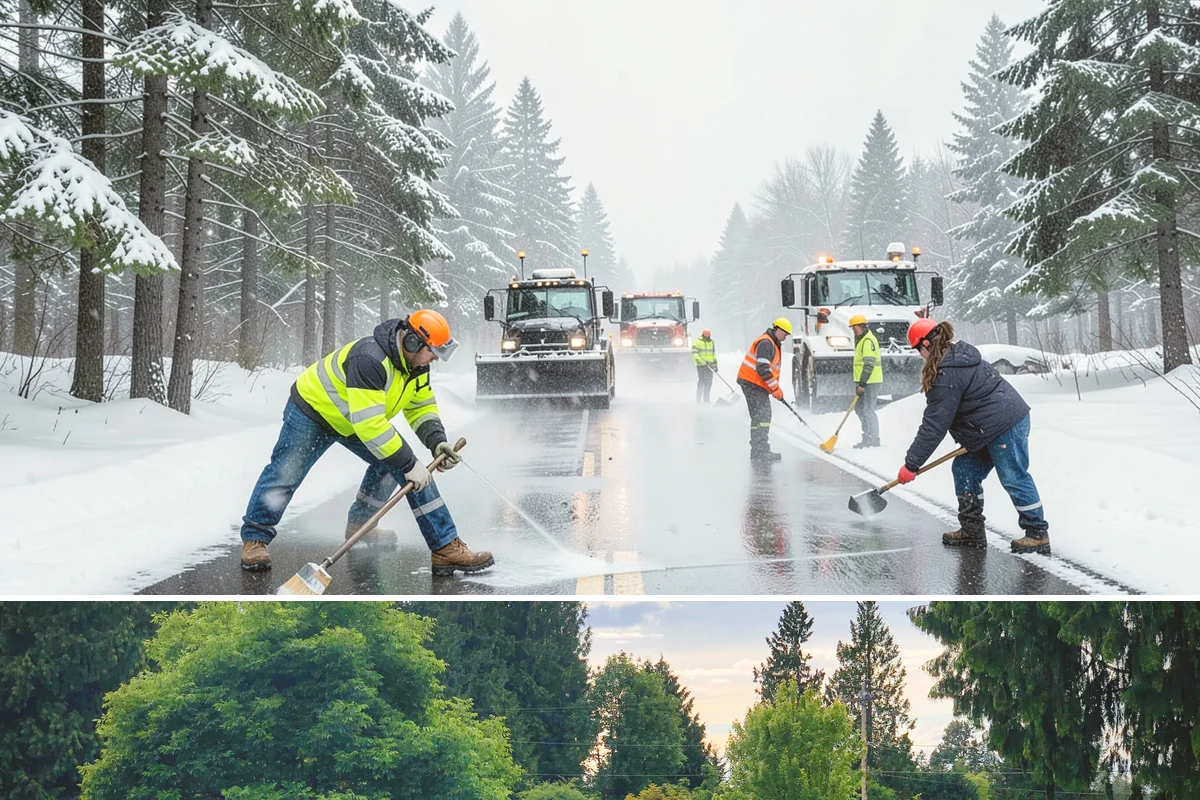 Snow Pusher Service in Bonney Lake, Pierce County, WA - Snow pusher service is in demand throughout the lowland snow season from late November through February on large commercial lots.