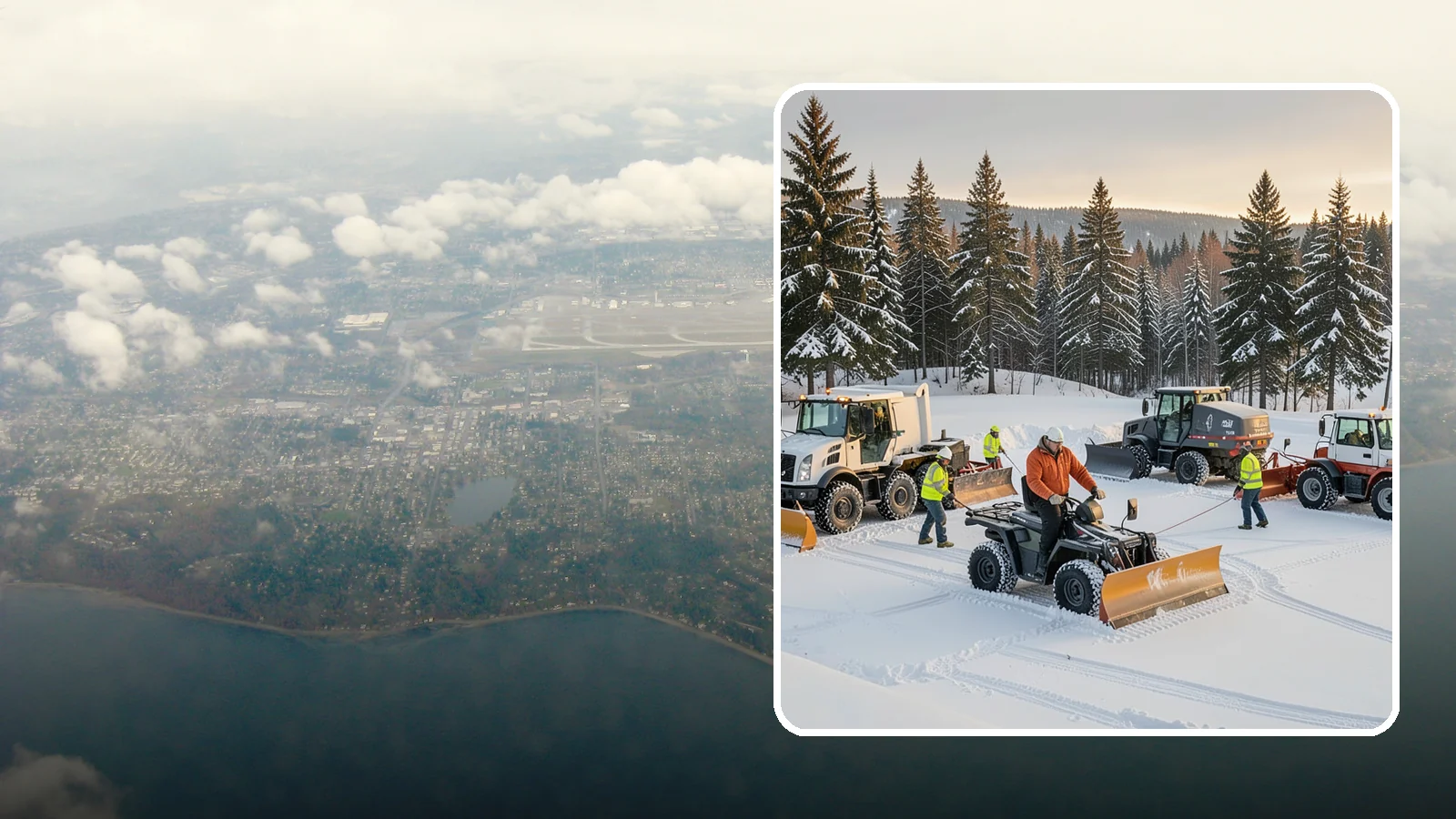 Snow Pusher Service in Burien, King County, WA - Our box-blade snow pushers clear wide open lots quickly by moving large volumes in every pass.