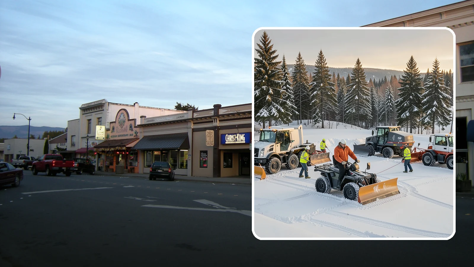 Snow Pusher Service in Burlington, Skagit County, WA - Our box-blade snow pushers clear wide open lots quickly by moving large volumes in every pass.