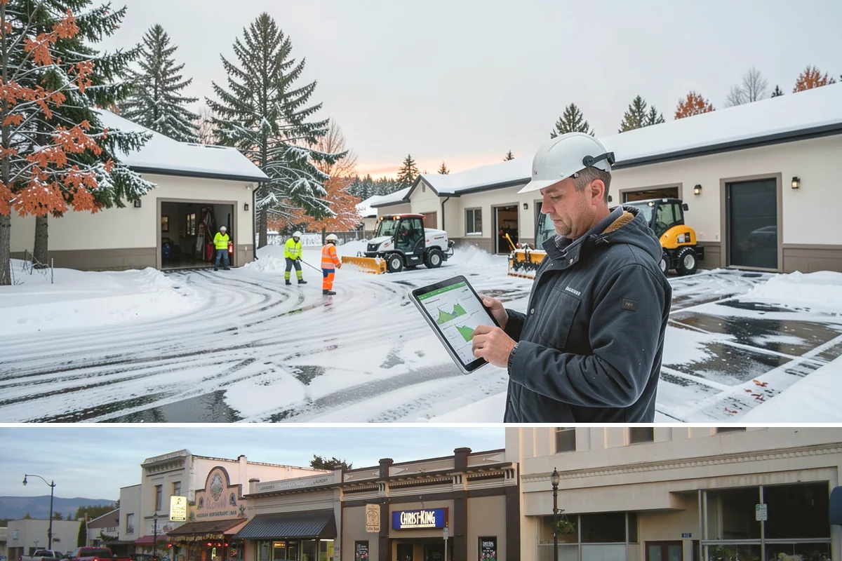 Snow Pusher Service in Burlington, Skagit County, WA - Snow pusher service is in demand throughout the lowland snow season from late November through February on large commercial lots.