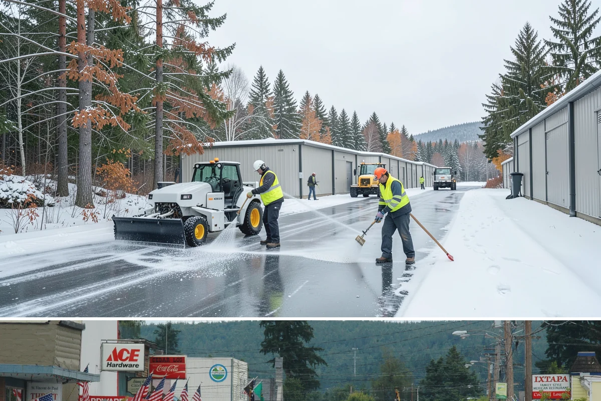 Snow Pusher Service in Carnation, King County, WA - Snow pusher service is in demand throughout the lowland snow season from late November through February on large commercial lots.