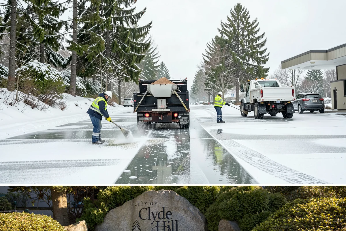 Snow Pusher Service in Clyde Hill, King County, WA - Snow pusher service is in demand throughout the lowland snow season from late November through February on large commercial lots.