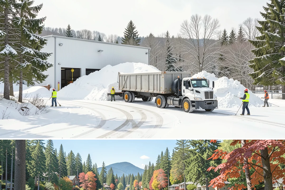 Snow Pusher Service in Covington, King County, WA - Snow pusher service is in demand throughout the lowland snow season from late November through February on large commercial lots.