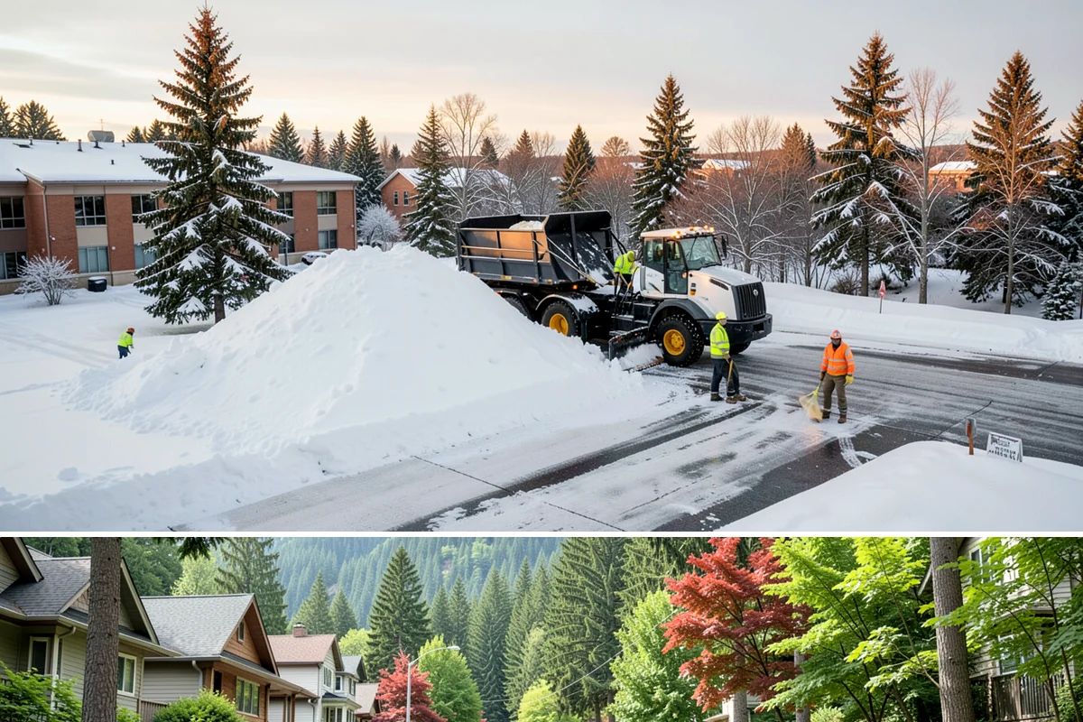 Snow Pusher Service in Darrington, Snohomish County, WA - Snow pusher service is in demand throughout the lowland snow season from late November through February on large commercial lots.