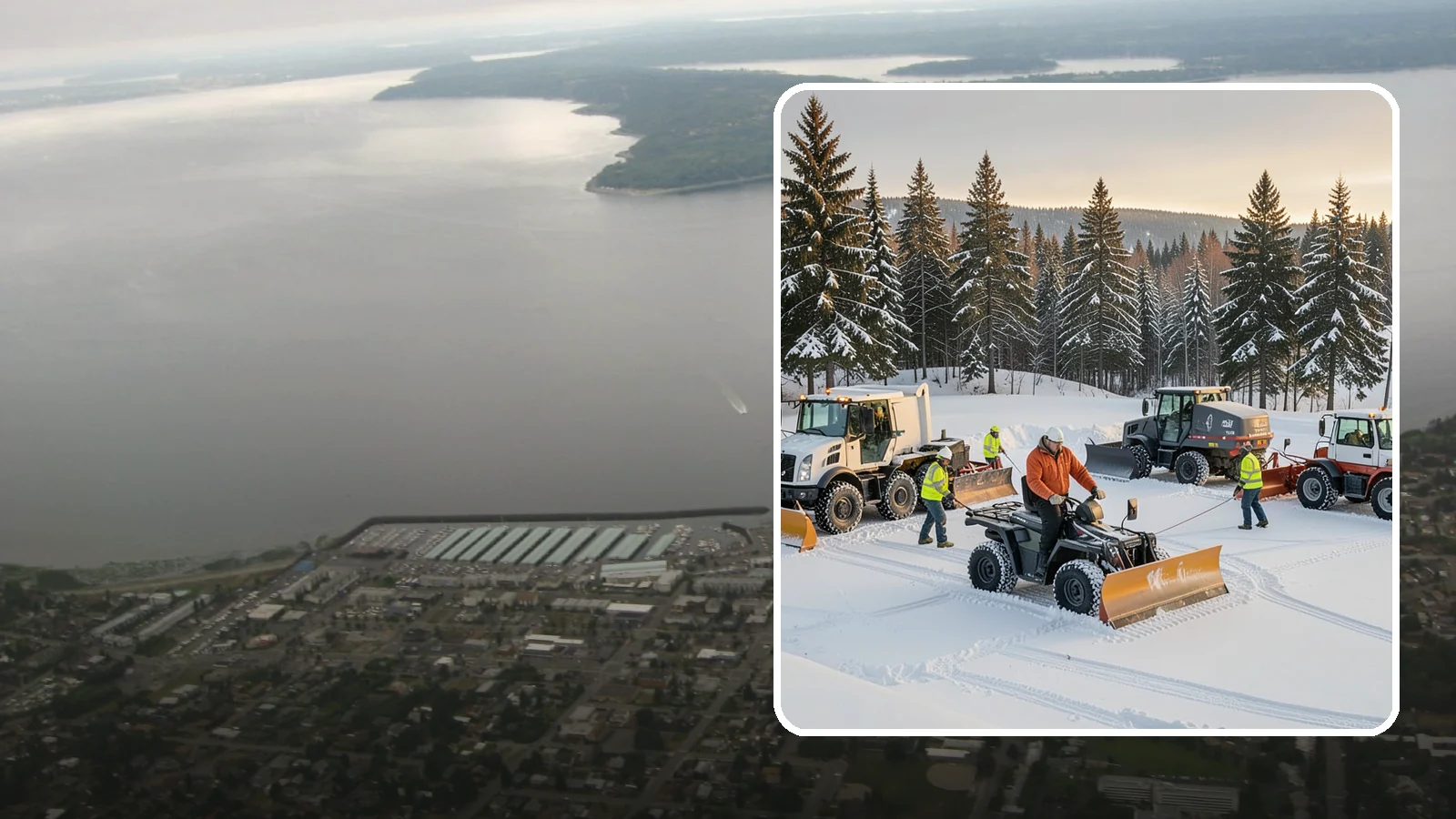 Snow Pusher Service in Des Moines, King County, WA - Our box-blade snow pushers clear wide open lots quickly by moving large volumes in every pass.