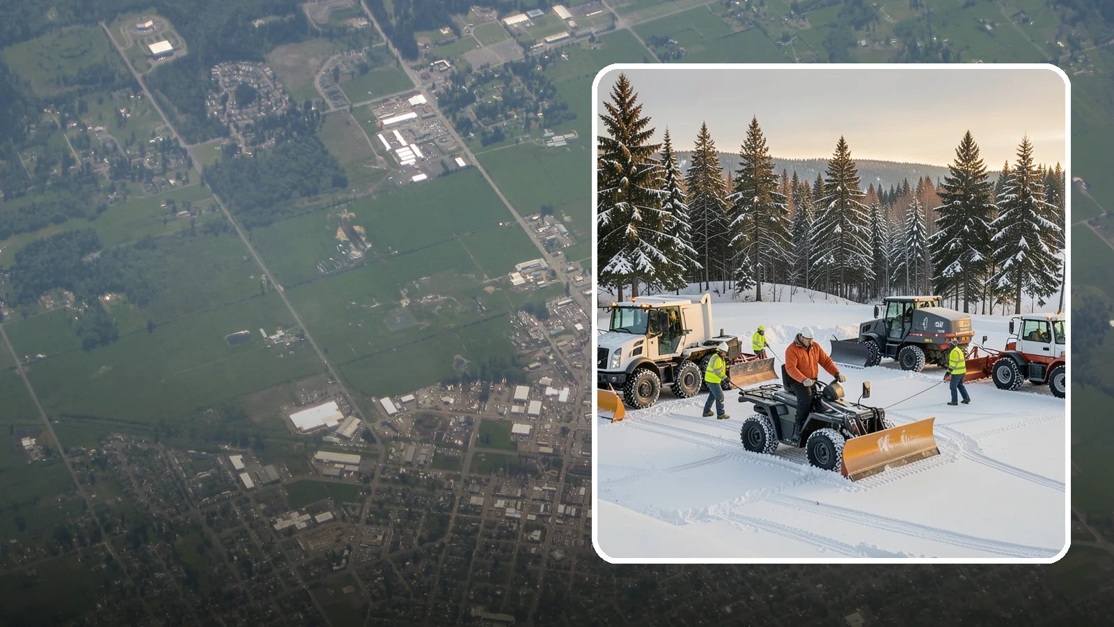 Snow Pusher Service in Enumclaw, King County, WA - Our box-blade snow pushers clear wide open lots quickly by moving large volumes in every pass.