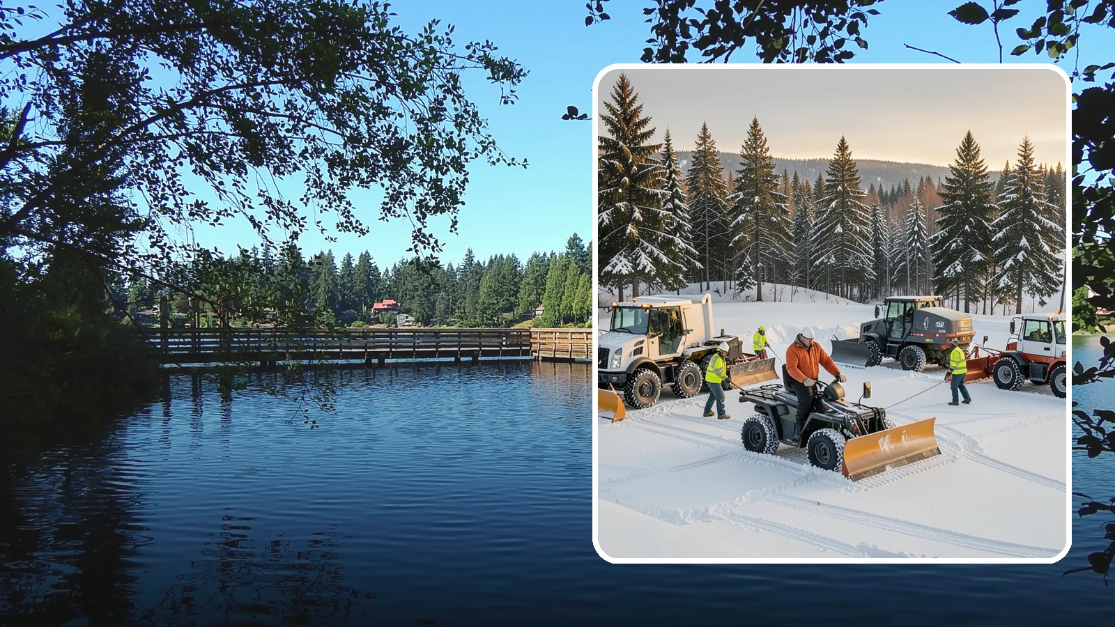 Snow Pusher Service in Federal Way, King County, WA - Our box-blade snow pushers clear wide open lots quickly by moving large volumes in every pass.