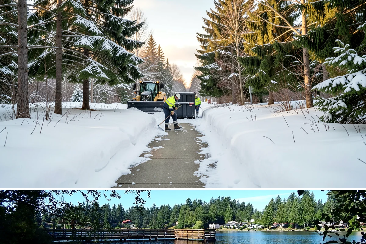 Snow Pusher Service in Federal Way, King County, WA - Snow pusher service is in demand throughout the lowland snow season from late November through February on large commercial lots.