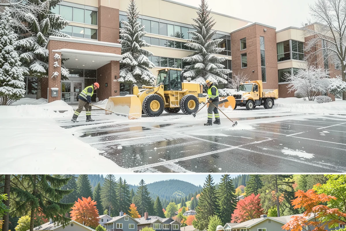 Snow Pusher Service in Fircrest, Pierce County, WA - Snow pusher service is in demand throughout the lowland snow season from late November through February on large commercial lots.
