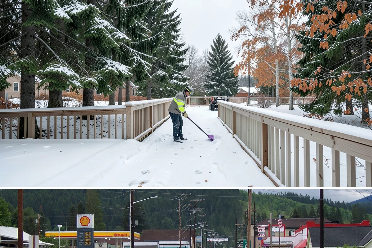 Snow Pusher Service in Granite Falls, Snohomish County, WA - Snow pusher service is in demand throughout the lowland snow season from late November through February on large commercial lots.