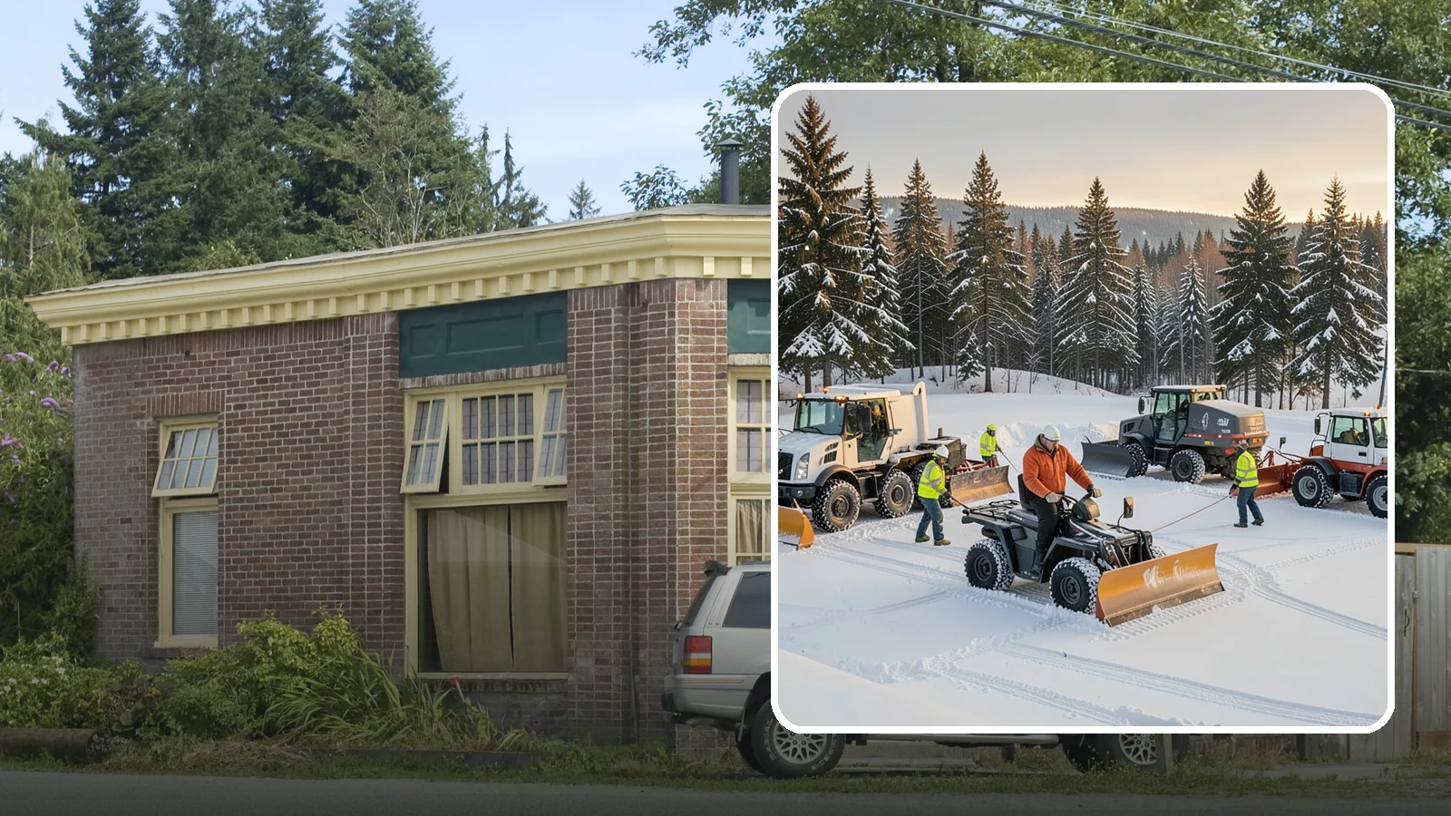 Snow Pusher Service in Hamilton, Skagit County, WA - Our box-blade snow pushers clear wide open lots quickly by moving large volumes in every pass.