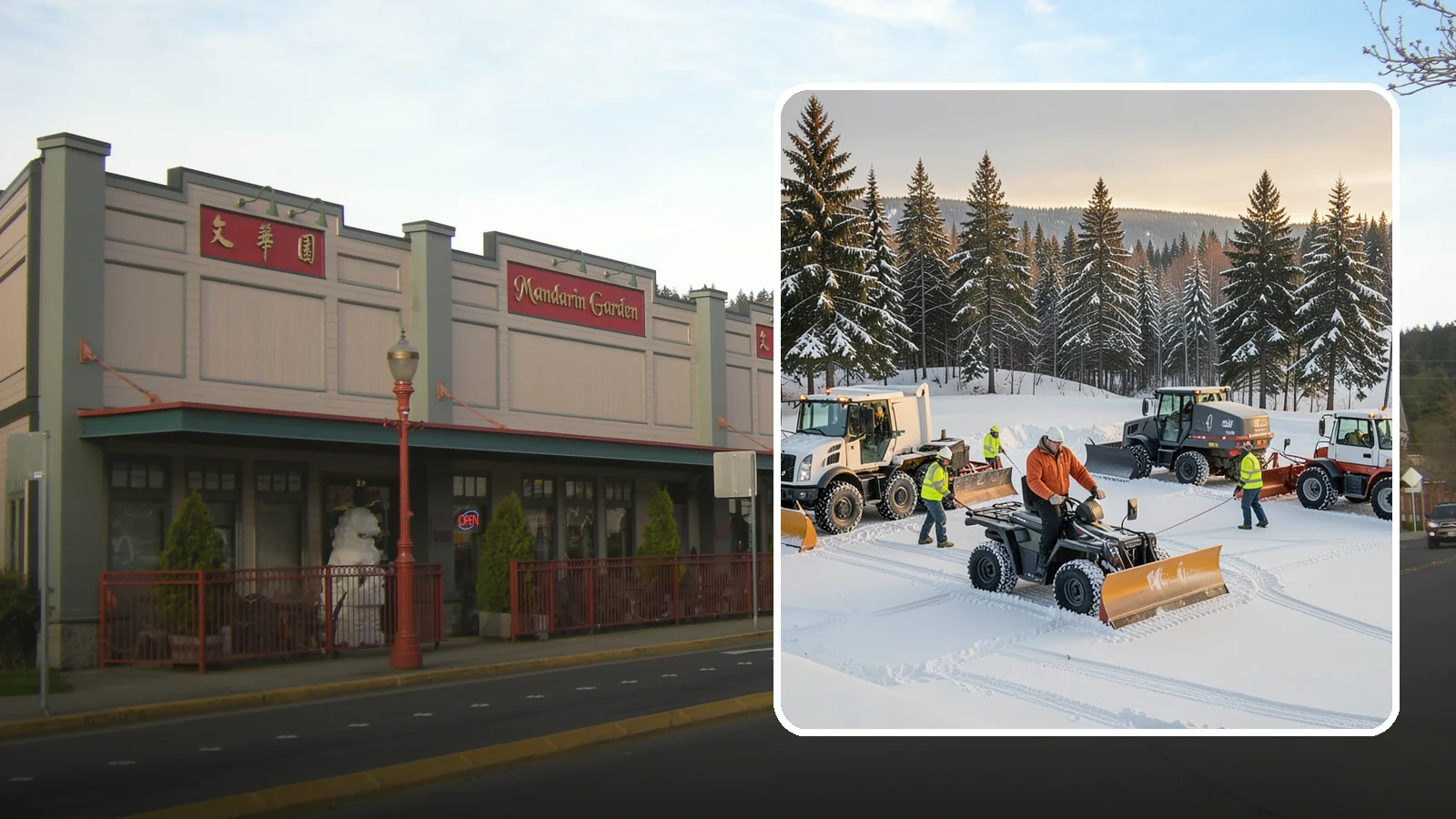 Snow Pusher Service in Issaquah, King County, WA - Our box-blade snow pushers clear wide open lots quickly by moving large volumes in every pass.