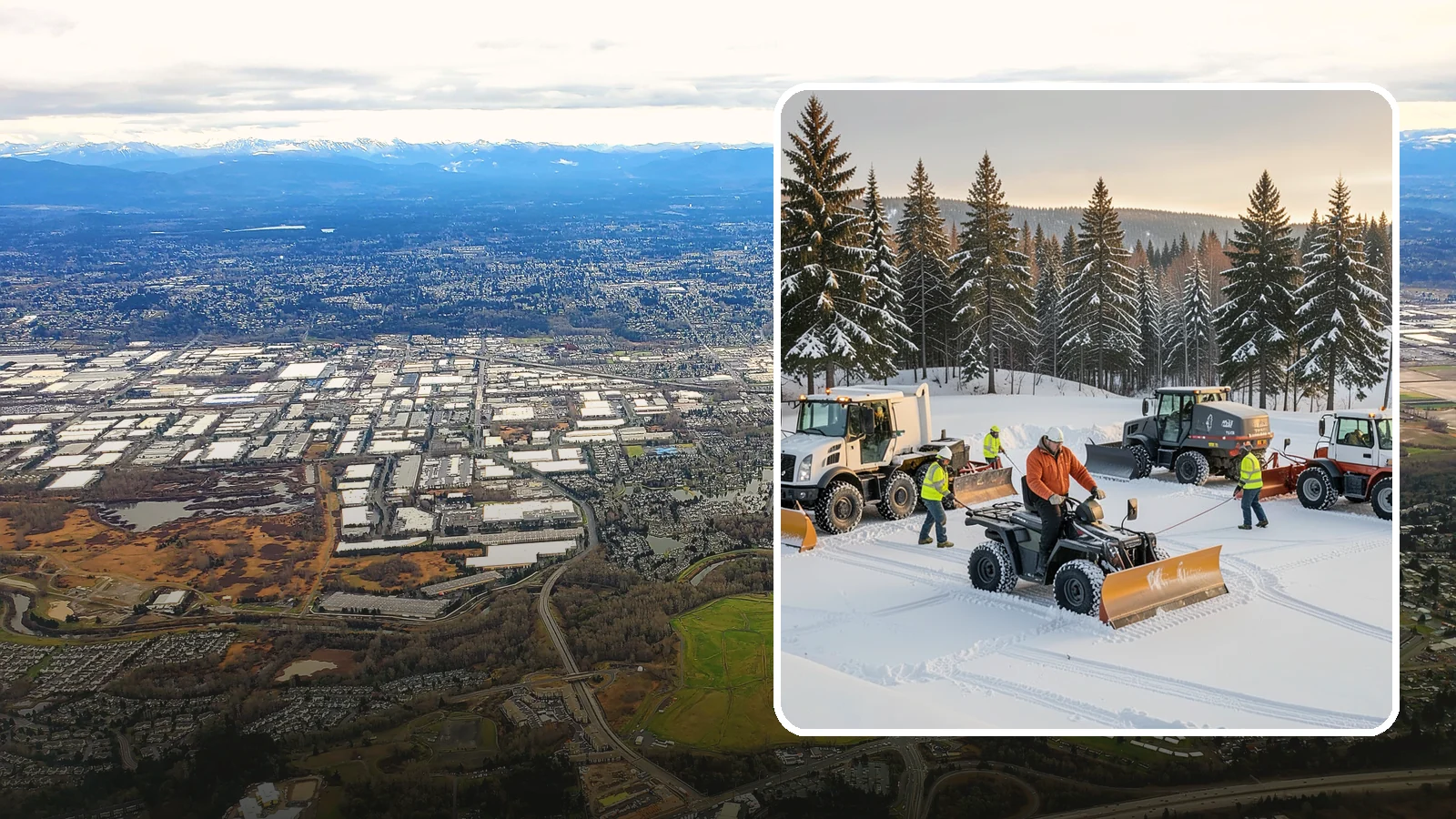 Snow Pusher Service in Kent, King County, WA - Our box-blade snow pushers clear wide open lots quickly by moving large volumes in every pass.