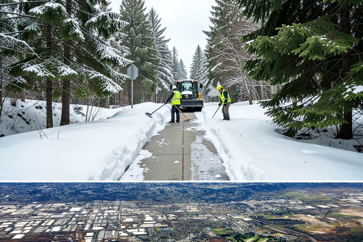 Snow Pusher Service in Kent, King County, WA - Snow pusher service is in demand throughout the lowland snow season from late November through February on large commercial lots.