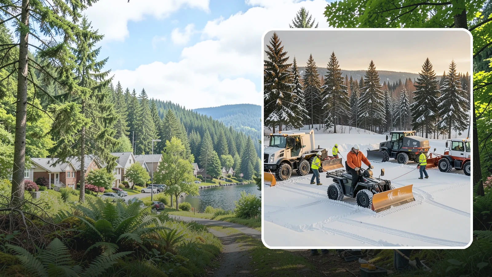 Snow Pusher Service in Lake Forest Park, King County, WA - Our box-blade snow pushers clear wide open lots quickly by moving large volumes in every pass.