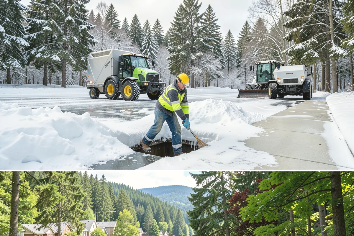 Snow Pusher Service in Lake Forest Park, King County, WA - Snow pusher service is in demand throughout the lowland snow season from late November through February on large commercial lots.