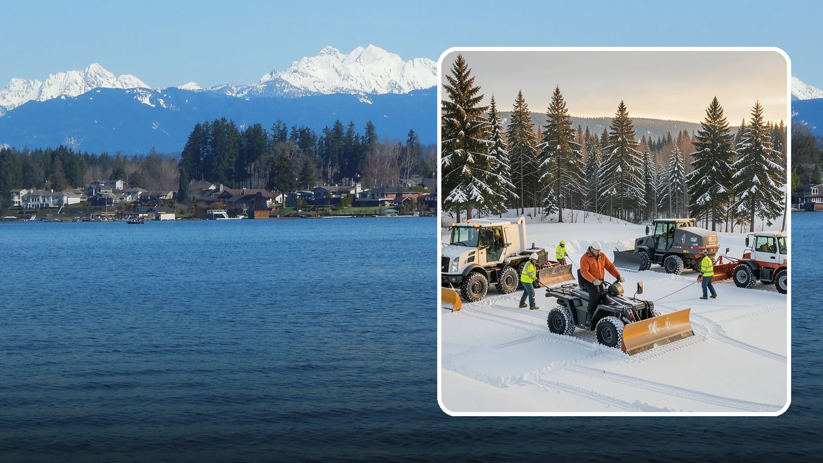 Snow Pusher Service in Lake Stevens, Snohomish County, WA - Our box-blade snow pushers clear wide open lots quickly by moving large volumes in every pass.