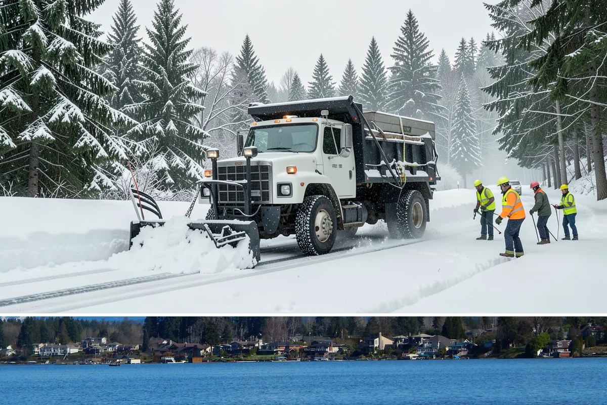 Snow Pusher Service in Lake Stevens, Snohomish County, WA - Snow pusher service is in demand throughout the lowland snow season from late November through February on large commercial lots.