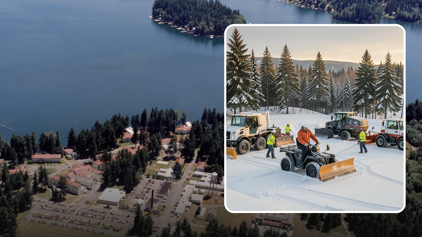 Snow Pusher Service in Lakewood, Pierce County, WA - Our box-blade snow pushers clear wide open lots quickly by moving large volumes in every pass.