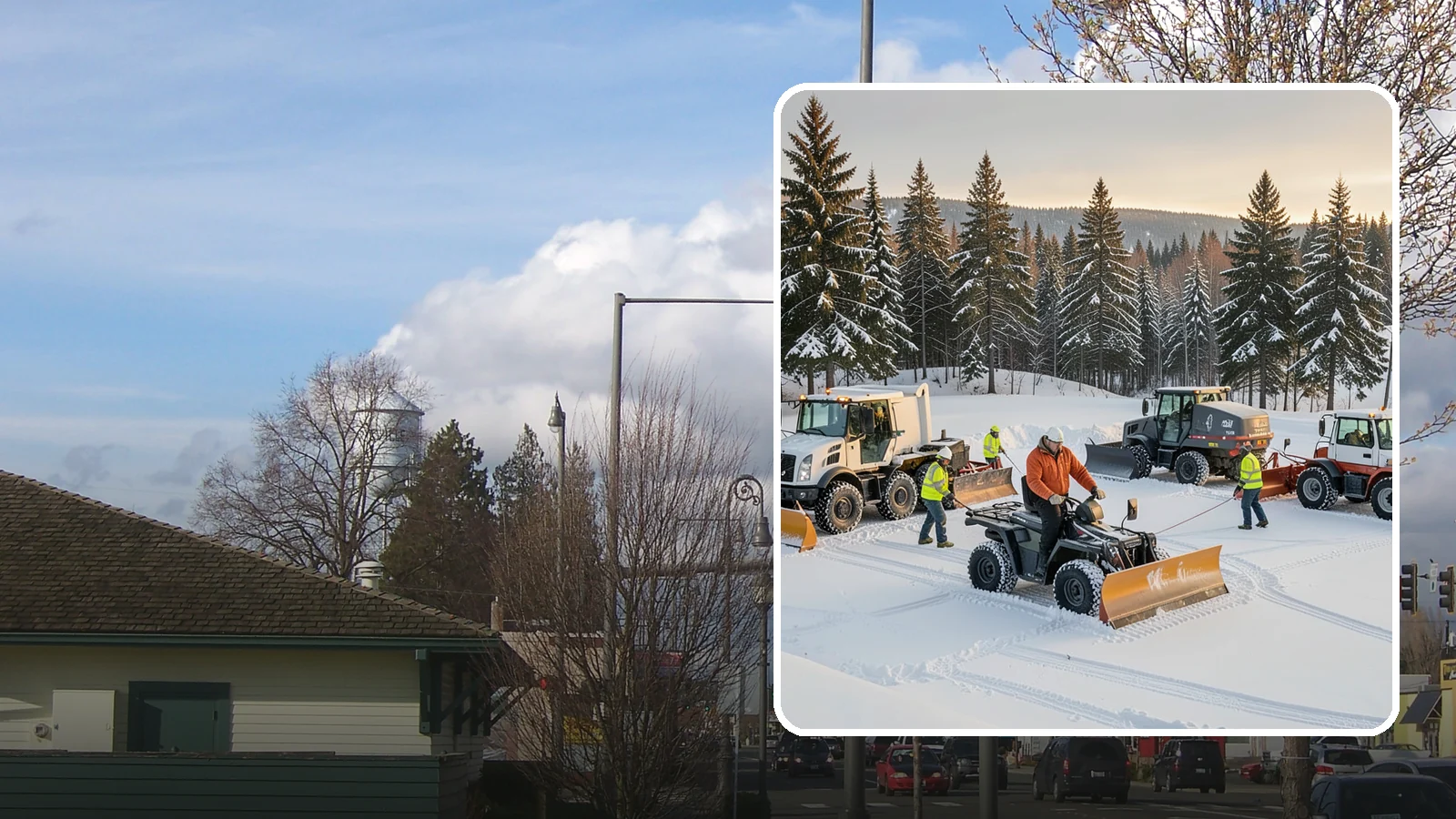 Snow Pusher Service in Marysville, Snohomish County, WA - Our box-blade snow pushers clear wide open lots quickly by moving large volumes in every pass.