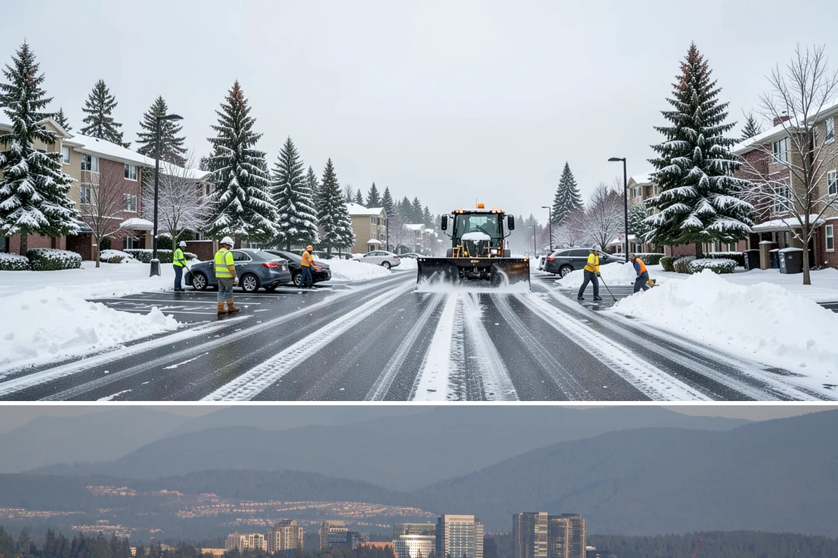 Snow Pusher Service in Medina, King County, WA - Snow pusher service is in demand throughout the lowland snow season from late November through February on large commercial lots.