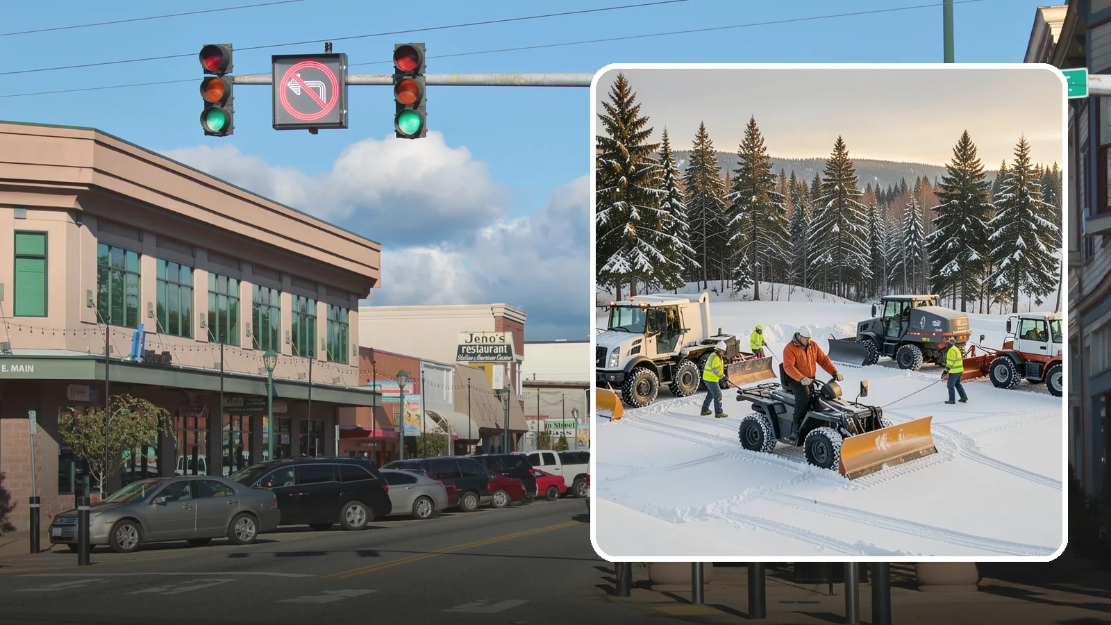 Snow Pusher Service in Monroe, Snohomish County, WA - Our box-blade snow pushers clear wide open lots quickly by moving large volumes in every pass.