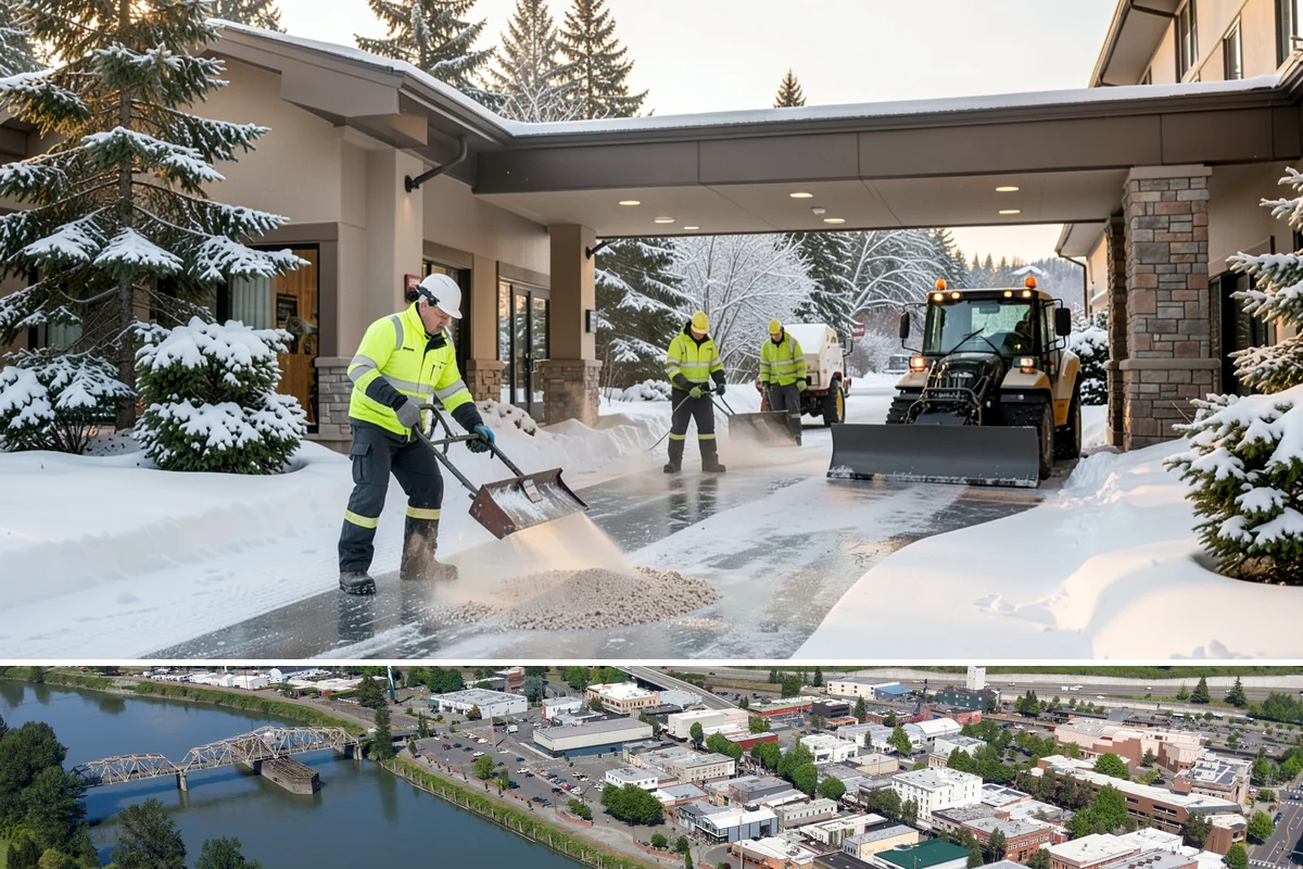 Snow Pusher Service in Mount Vernon, Skagit County, WA - Snow pusher service is in demand throughout the lowland snow season from late November through February on large commercial lots.