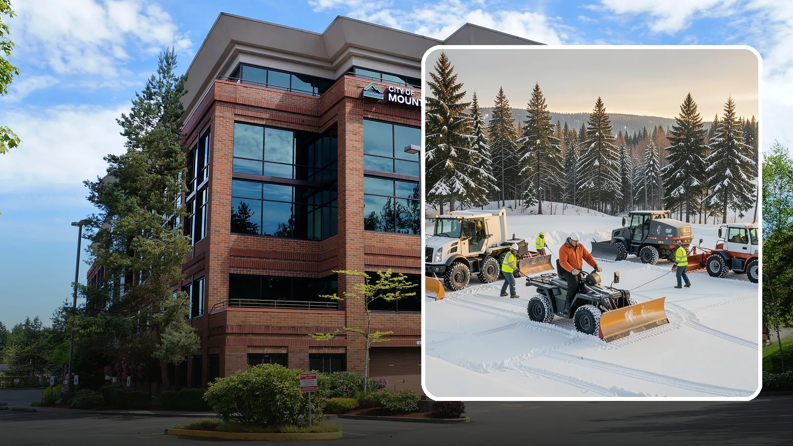 Snow Pusher Service in Mountlake Terrace, Snohomish County, WA - Our box-blade snow pushers clear wide open lots quickly by moving large volumes in every pass.