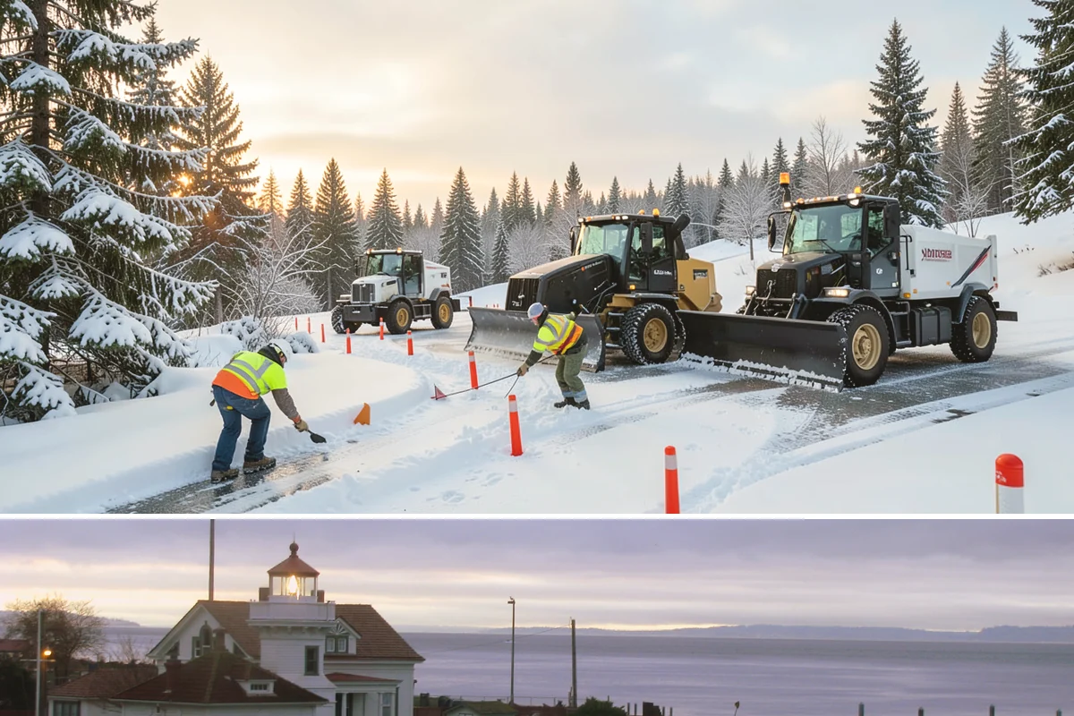 Snow Pusher Service in Mukilteo, Snohomish County, WA - Snow pusher service is in demand throughout the lowland snow season from late November through February on large commercial lots.
