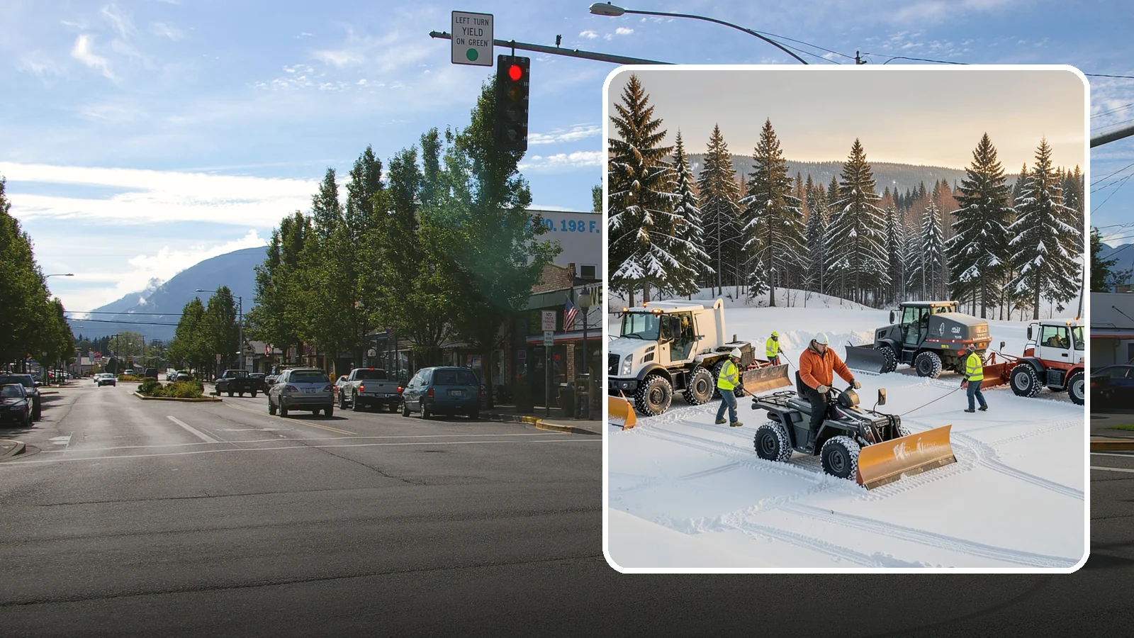 Snow Pusher Service in North Bend, King County, WA - Our box-blade snow pushers clear wide open lots quickly by moving large volumes in every pass.