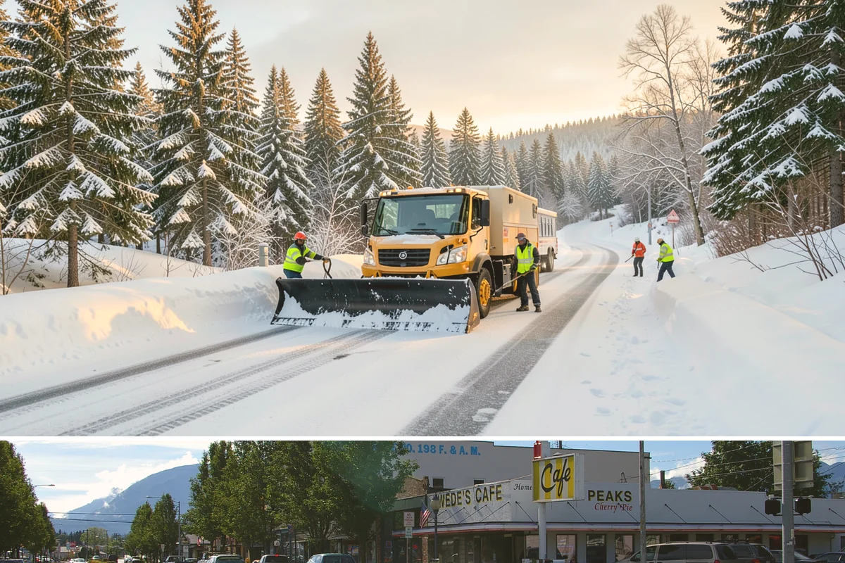 Snow Pusher Service in North Bend, King County, WA - Snow pusher service is in demand throughout the lowland snow season from late November through February on large commercial lots.